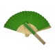 image 1 of Green Paper Foldable Hand Held Bamboo Wooden Fan by Parev