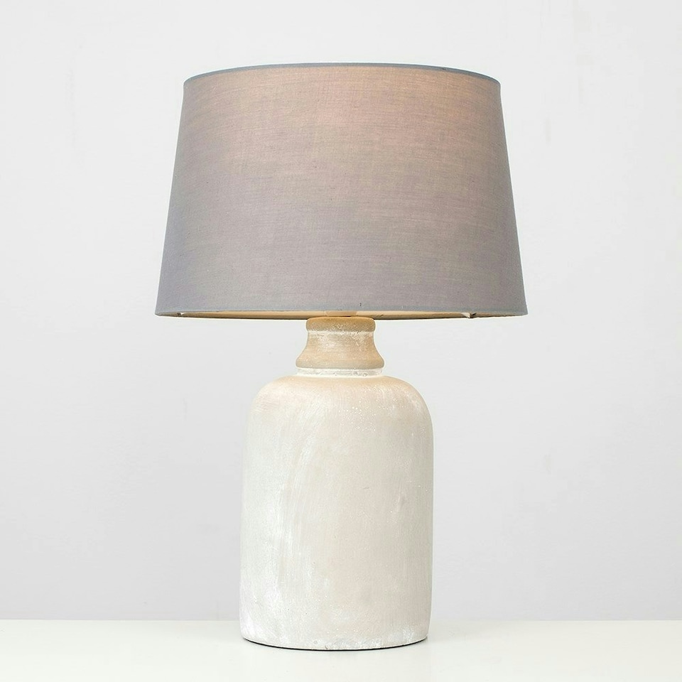 image 1 of ValueLights Taite Cement Effect Grey Table Lamp and B22 Globe LED 4W Warm White 2700K Bulb