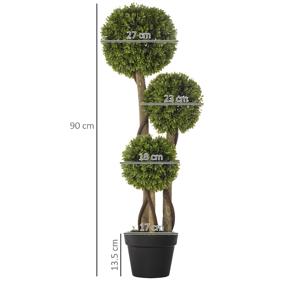 image 1 of HOMCOM Decorative Artificial Trees Boxwood Ball Topiary Trees in Pot, Fake Plants for Home Indoor Outdoor Decor, 90 cm, Light Green
