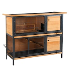 PawHut Rabbit Hutch, Guinea Pig Hutch Outdoor Cage w/ Tray & Roof, Yellow