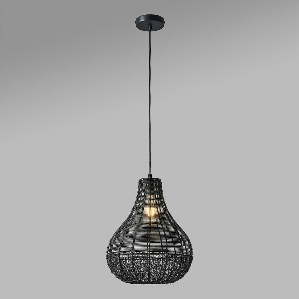image 1 of ValueLights Torin Painted Black Pendant Light with Black Hourglass Shade | Black