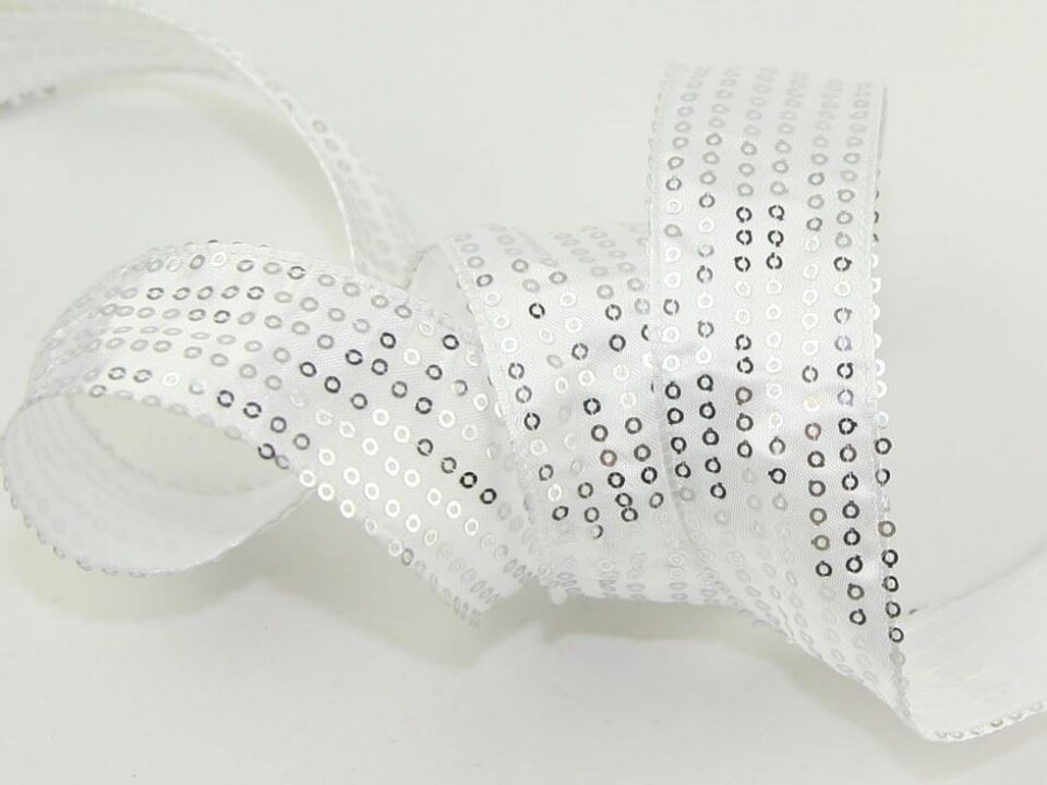 Minerva Silver 38mm Wired Edge Sequin Ribbon for Dressmaking - per 10 metre roll