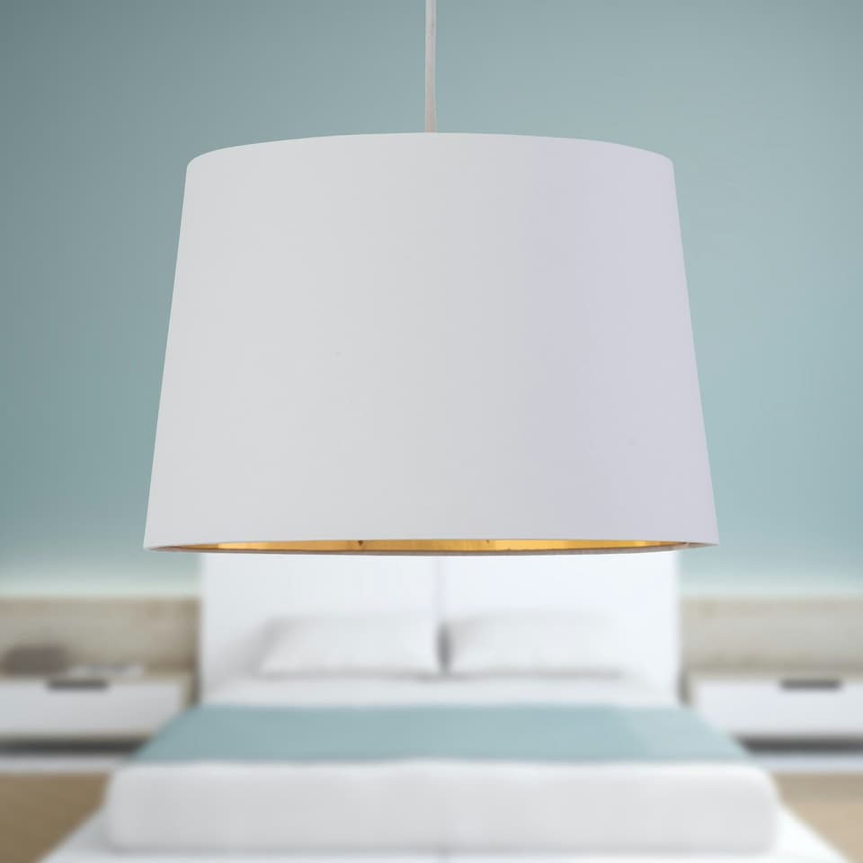 image 1 of First Choice Lighting Set of 2 Zoey White with Gold Inner Easy Fit Pendant or Lamp Shades White | Gold