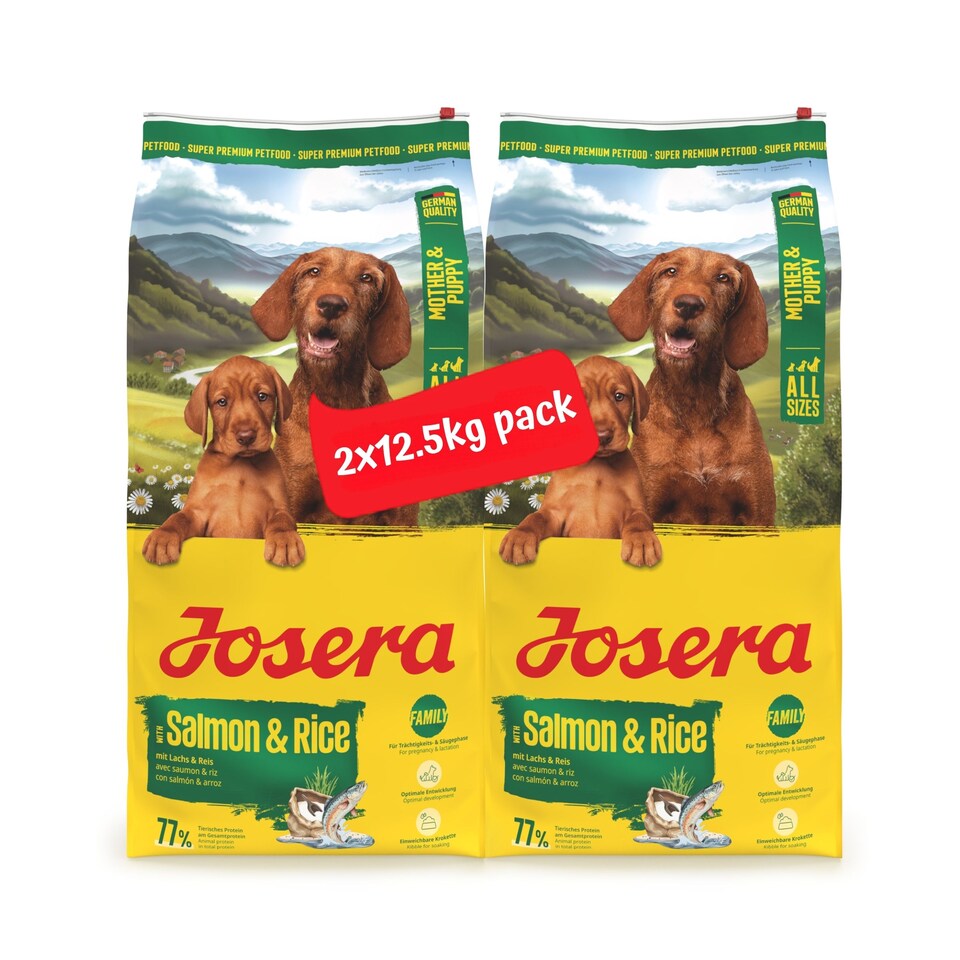 image 1 of Josera Mother & Puppy Salmon & Rice | Pregnant & nursing mothers | Weaning puppies | Soakable small kibble | Optimal development | Gluten free | 2x12.5kg pack