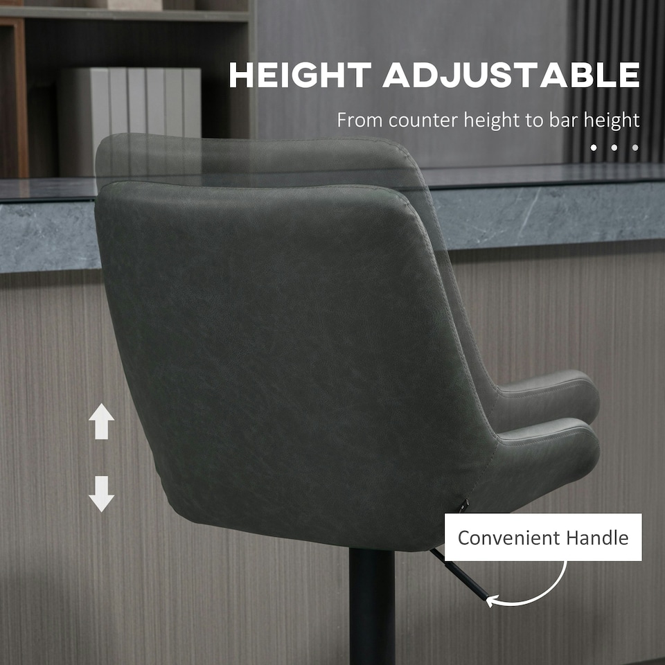 image 1 of HOMCOM Adjustable 360 Degree Swivel Bar Stools, Set of 2 Bar Chairs, Grey
