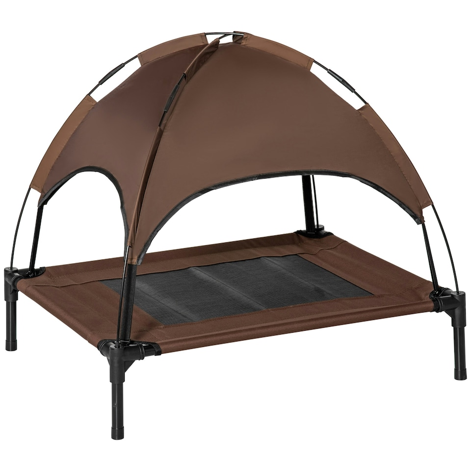 image 1 of PawHut 76cm Elevated Dog Bed Cooling Raised Pet Cot UV Protection Canopy Brown