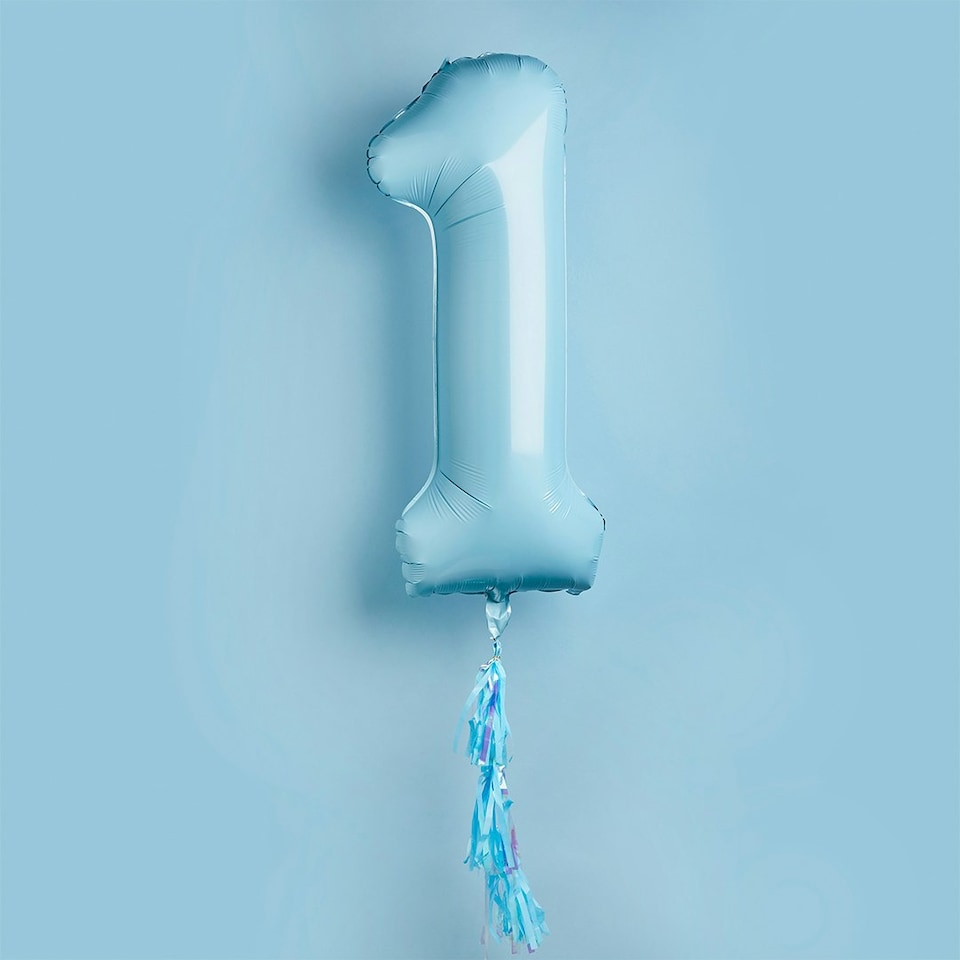 image 1 of Blue '1' Foil 40" Balloon & Tassels