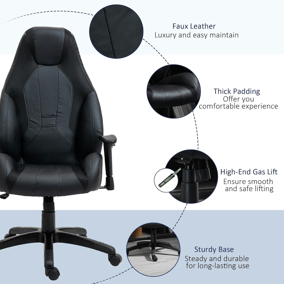 image 1 of Vinsetto High Back Executive Office Chair Gaming Recliner w/ Footrest, Black