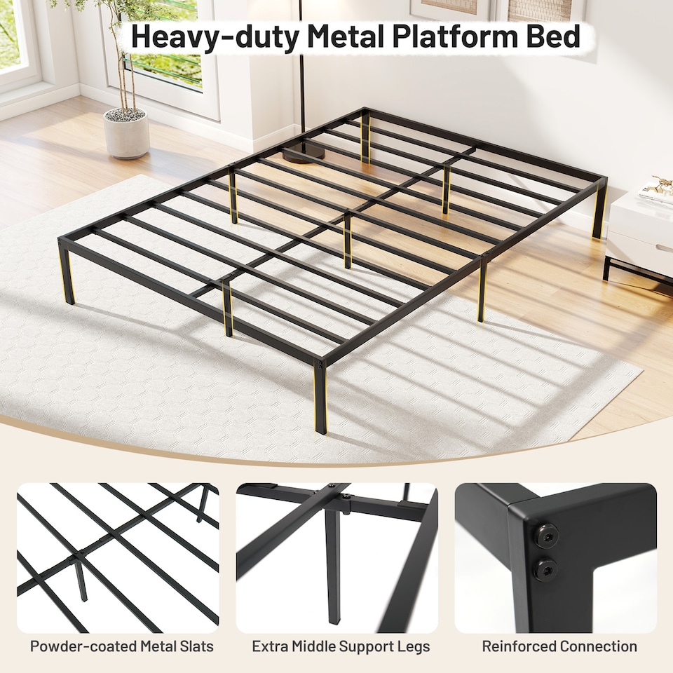 image 1 of COSTWAY Double Size Metal Bed Frame for Easy Assembly Black