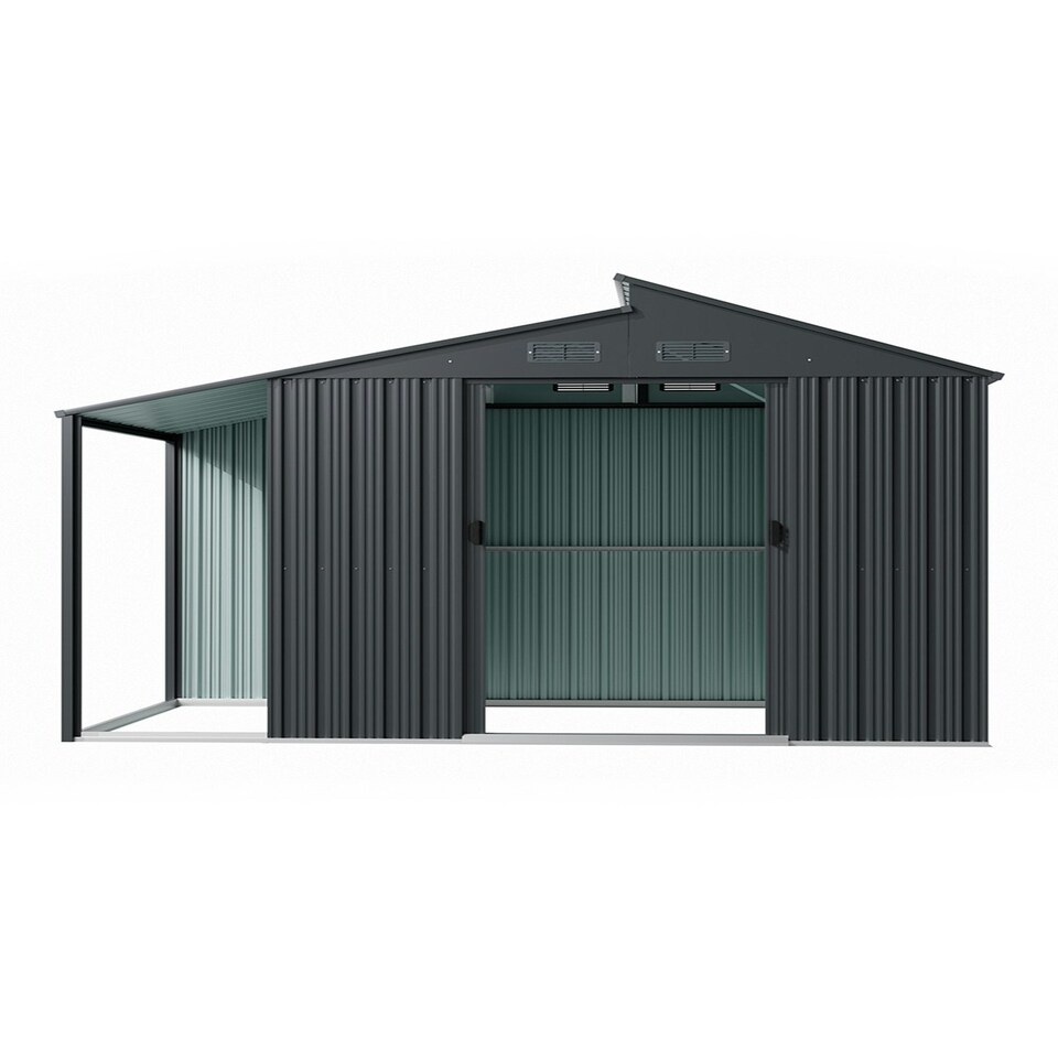 image 1 of Living and Home Galvanized Steel Storage Shed with skillion and lean-to roof