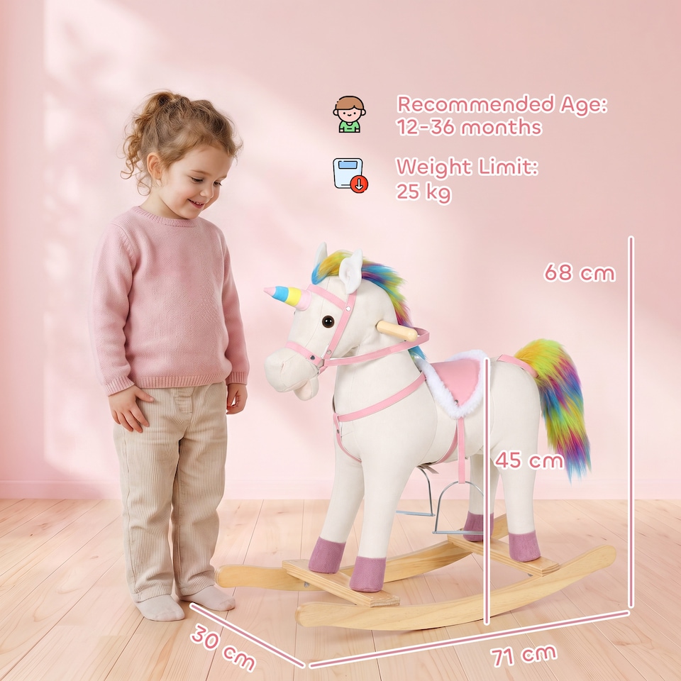 image 1 of AIYAPLAY Unicorn Rocking Horse with Sound for 1-3 Years, Cream White