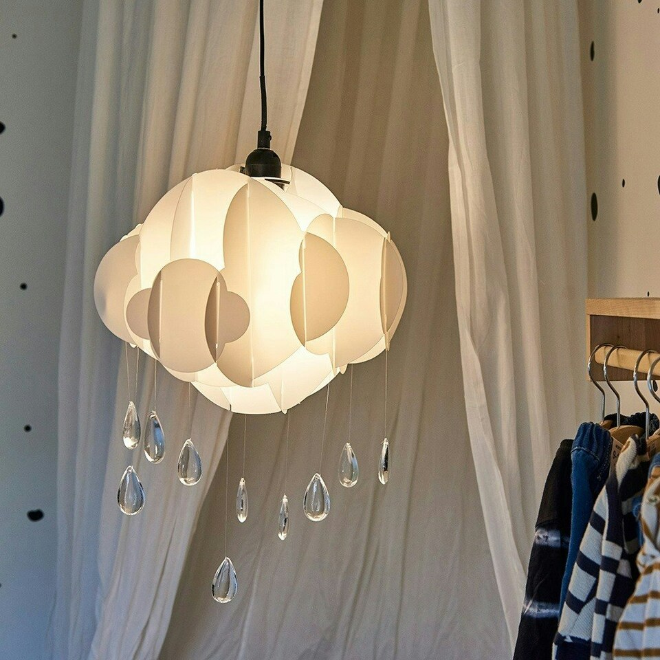 image 1 of ValueLights Pair Of Children's Cloud And Rain Drops Ceiling Pendant Nursery Lamp Shades