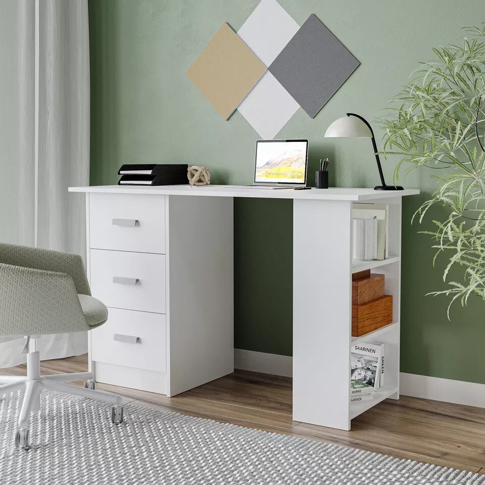image 1 of 3-Drawer 3-Shelf Desk with Customizable Layout Black | 0