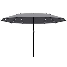 Outsunny 4.4m Double-Sided Sun Umbrella Patio Parasol Solar Lights Khaki