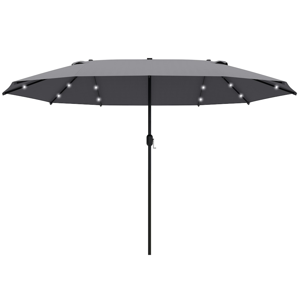 image 1 of Outsunny 4.4m Double-Sided Sun Umbrella Patio Parasol Solar Lights Khaki