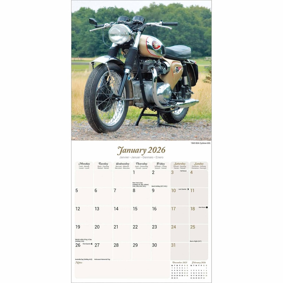 image 1 of Classic British Bikes 2026 Calendar | Square Wall Calendar | Motorcycle Gift | Plastic Free Packaging | by Avonside Publishing