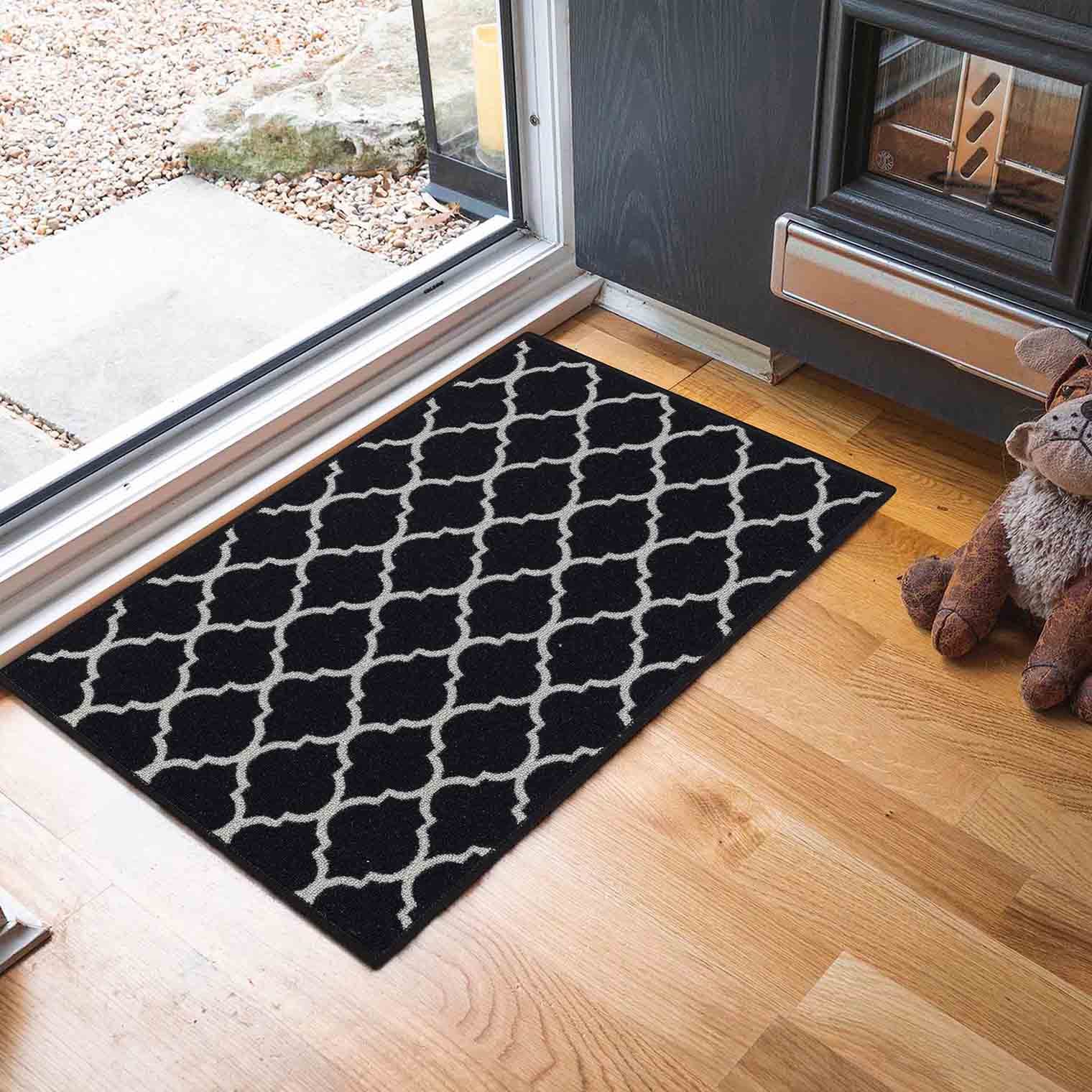 Desire Rugs Anti-Slip Trellis Design Doormat - Machine Washable for Easy Care in Black | Size: 67 cm x 220 cm