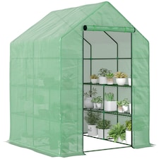 Outsunny Walk in Garden Greenhouse Outdoor Grow House w Shelves, 143x138x190cm