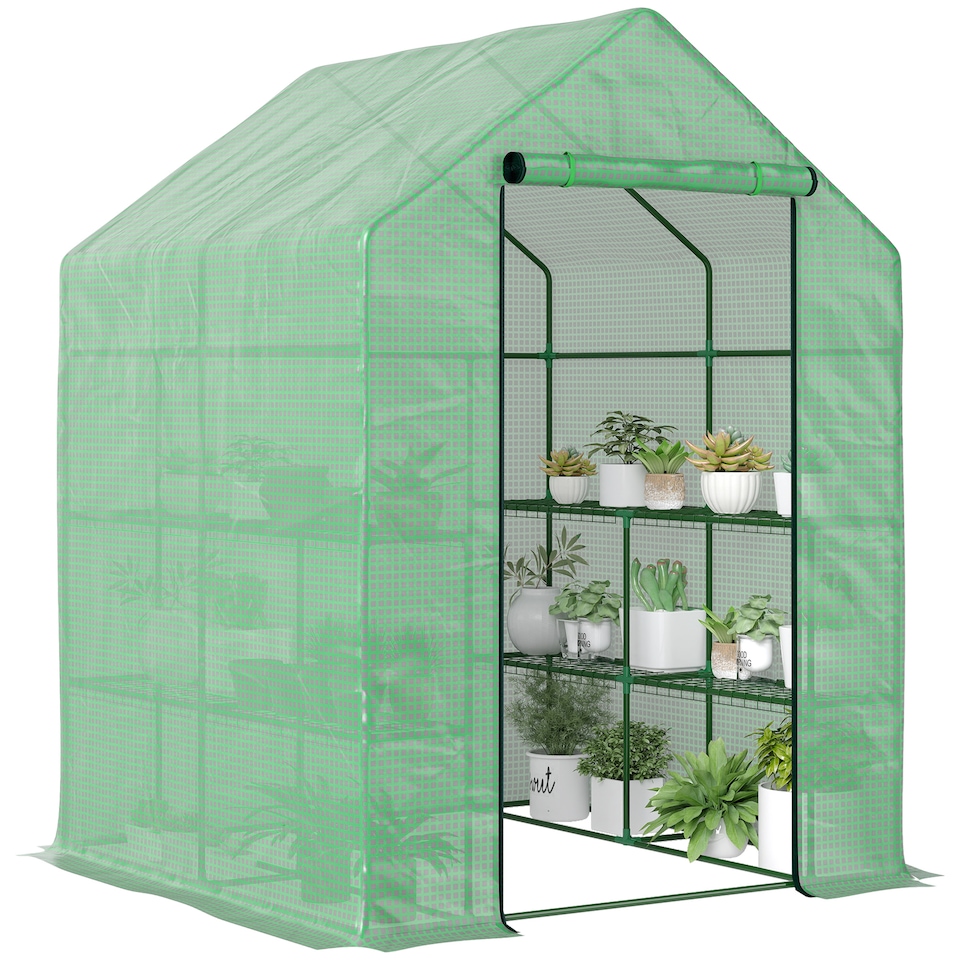 image 1 of Outsunny Walk in Garden Greenhouse Outdoor Grow House w Shelves, 143x138x190cm