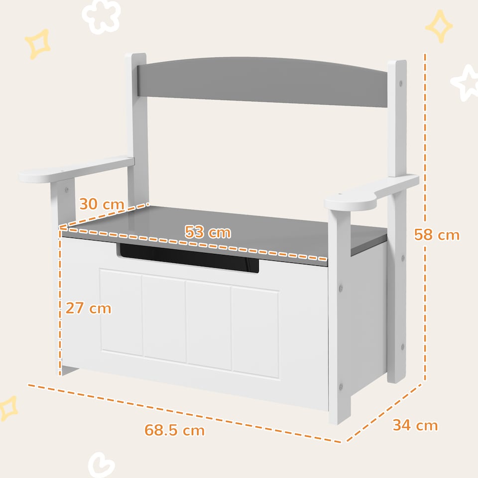 image 1 of AIYAPLAY 2 in 1 Toy Box for Kids with Safety Lid for Bedroom, Nursery, Grey