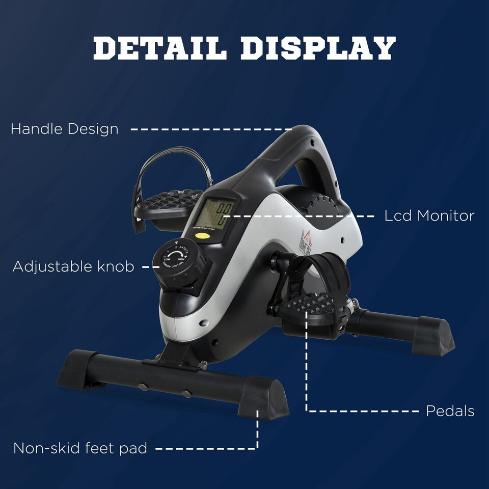 image 1 of HOMCOM Mini Exercise Bike 8 Levels Magnetic Resistance Leg Fitness LCD Display