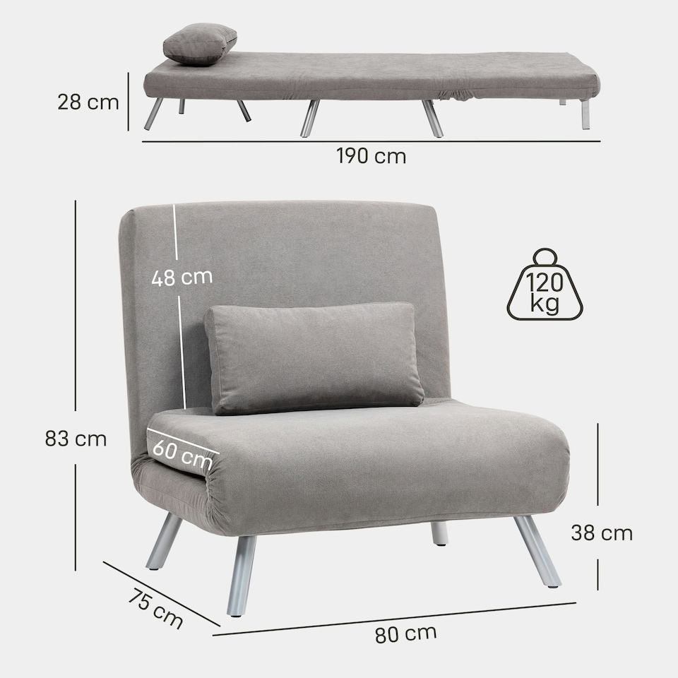image 1 of HOMCOM 2-in-1 Folding Sofa Bed with 5-level Adjustable Backrest, Grey