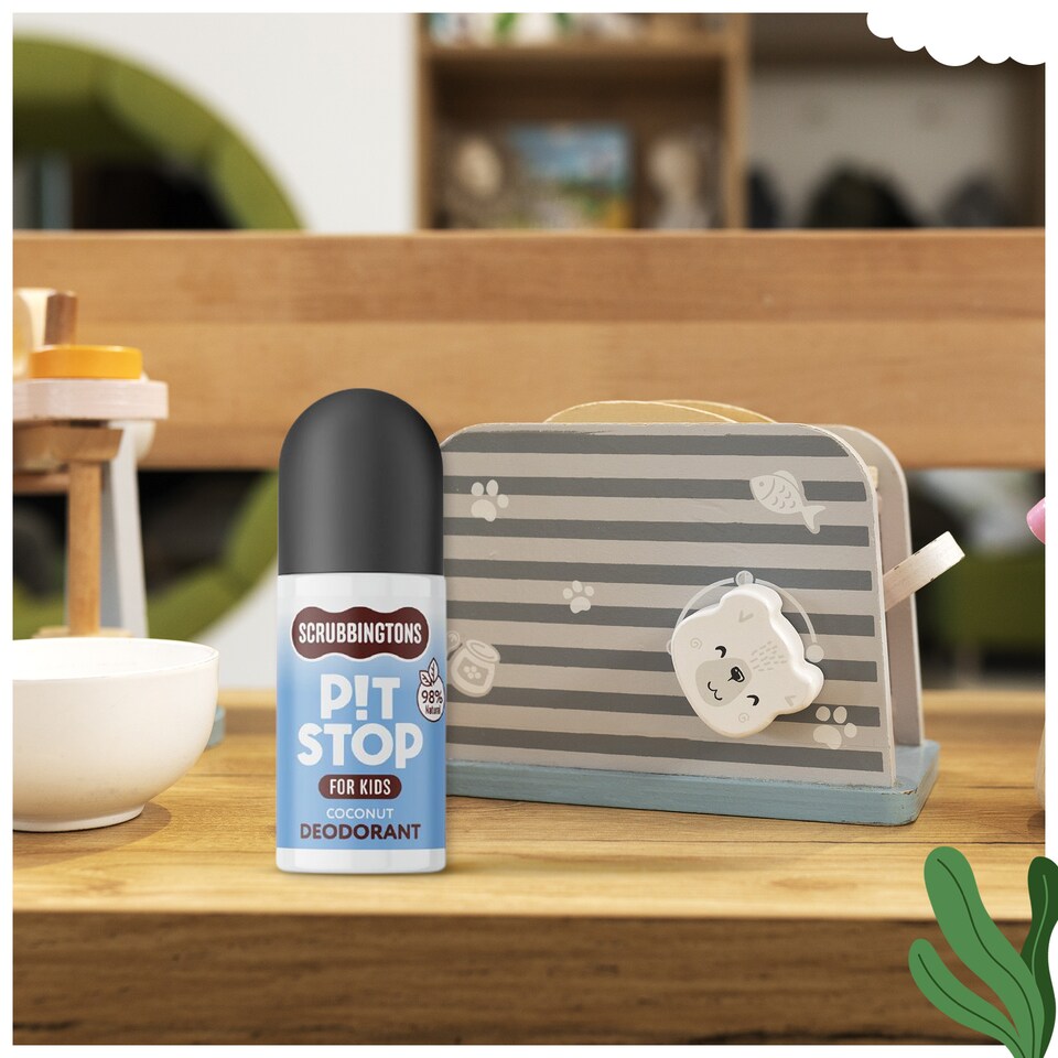image 1 of Scrubbingtons Pit Stop Kids Deodorant Natural Roll On For Children, Teens. Natural Ingredients For Sensitive Skin Paediatrician approved, Aluminium & Alcohol Free, Coconut, 75ml | White | White | 1