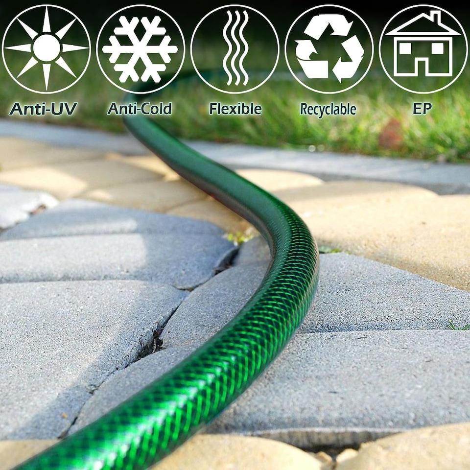 image 1 of 30m Reinforced Garden Hose Pipe Heavy Duty PVC Braided 3 Layer Water Hose Kink Free, Leakproof & Burst Resistant Hosepipe Reel