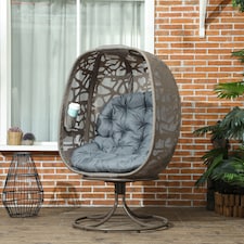 Outsunny Swivel Egg Chair with Cushions, Foldable Basket Seat and Metal Frame, Indoor Outdoor Lounge Chair for Balcony, Patio and Living Room, Grey | Grey | Grey
