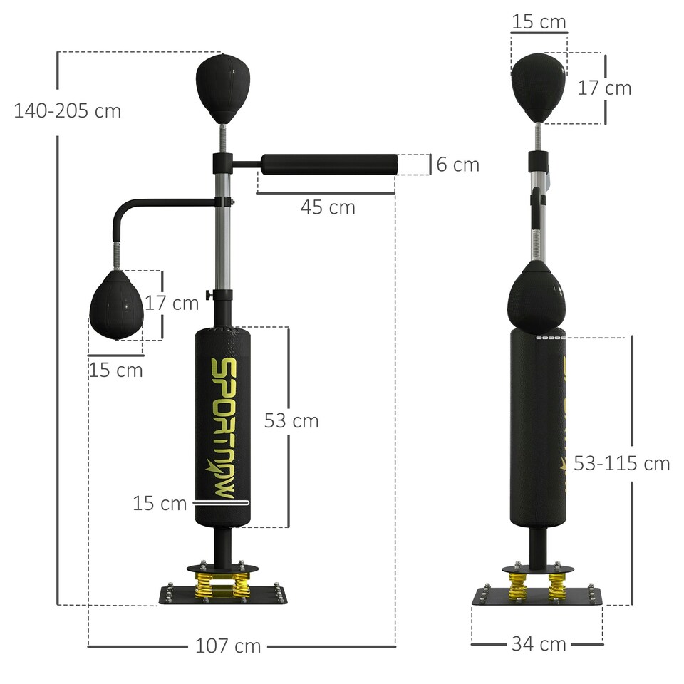 image 1 of SPORTNOW Boxing Bag, Freestanding Punching Bag with Reflex Bar, Speed Balls Black