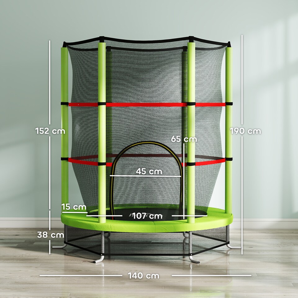 image 1 of HOMCOM Kids Trampoline Mini Bouncer w Enclosure Net for 3-6 Years Green