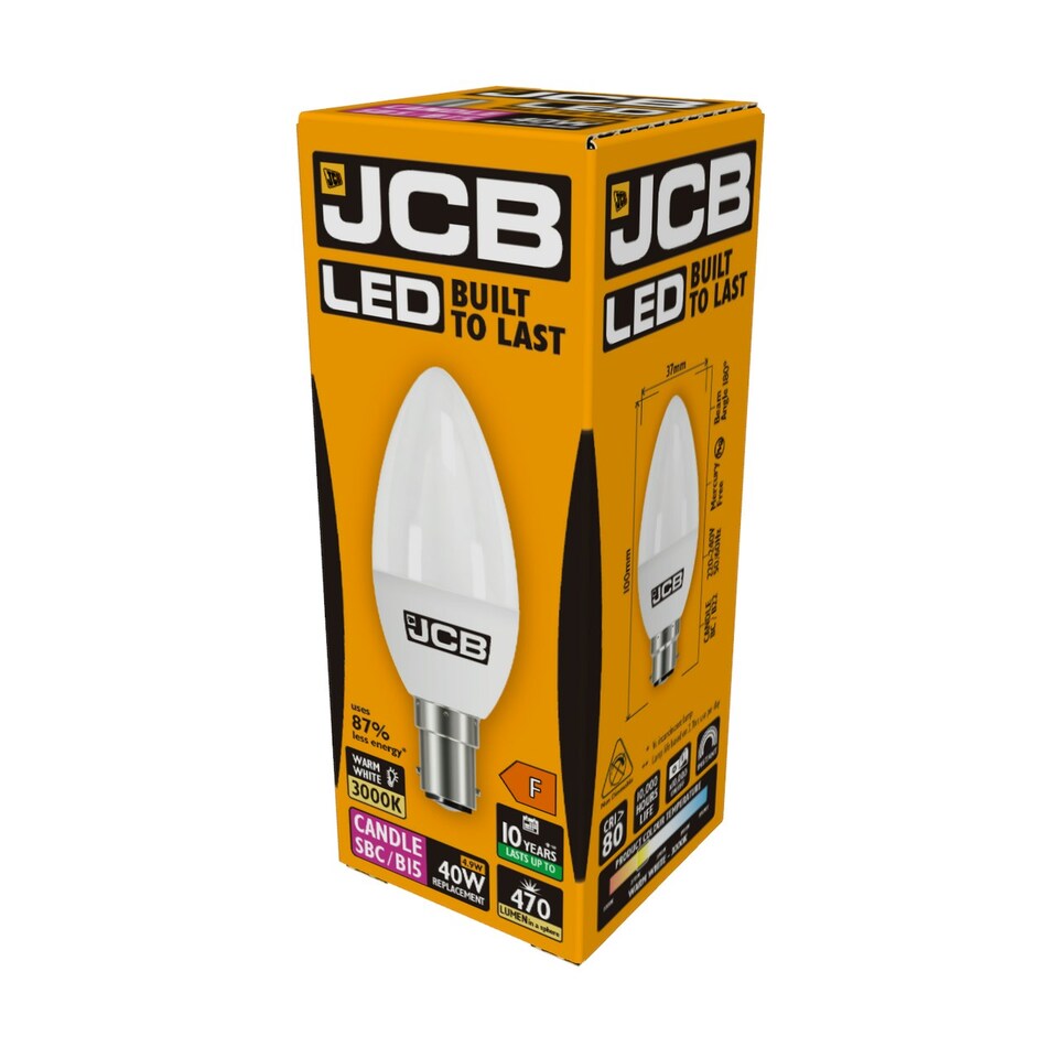 image 1 of JCB LED Candle Bulb B15 (SBC) 470lm 4.9W 3000K (Warm White) - Pack of 2