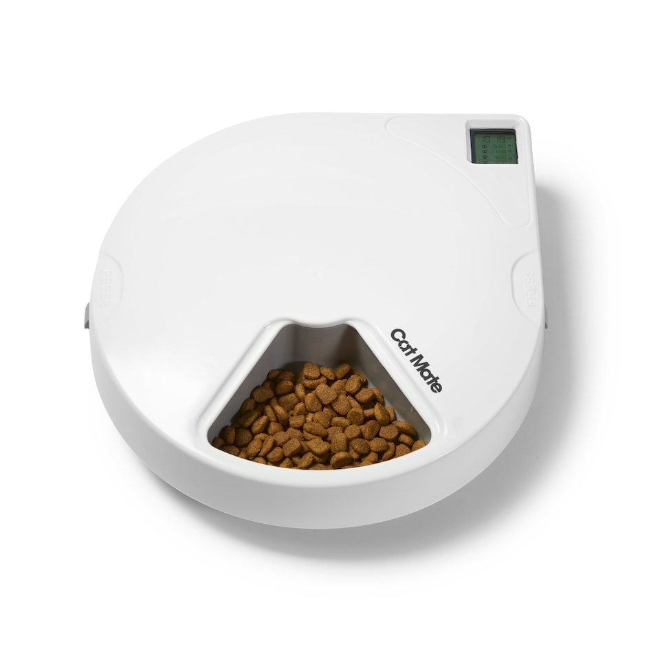 image 1 of Cat Mate Five-Meal Automatic Pet Feeder with Digital Timer White (C500)