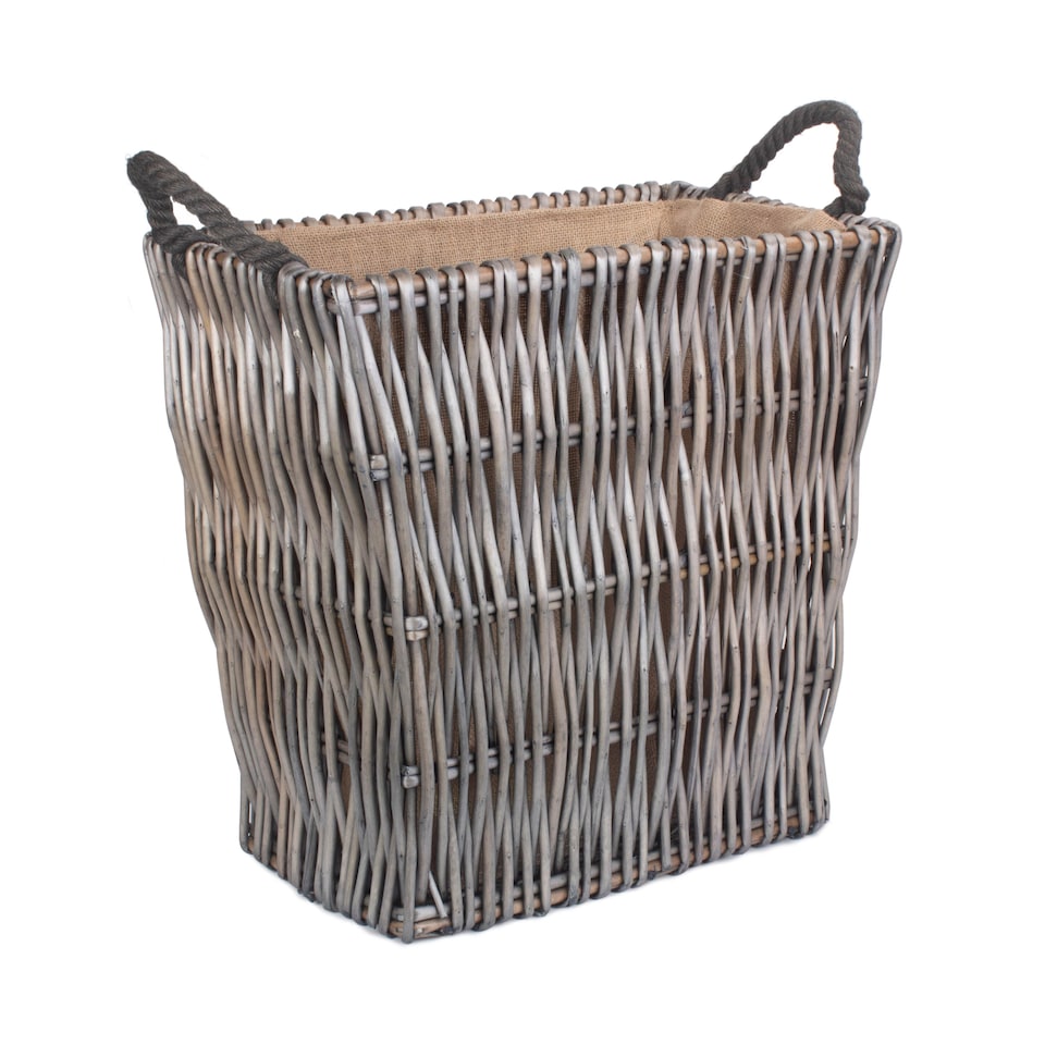 image 1 of Small Grey Rectangular Wicker Log Basket
