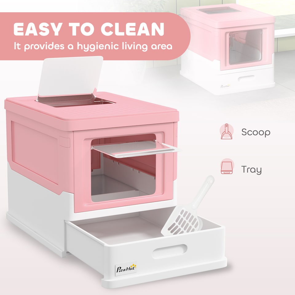 image 1 of PawHut Hooded Cat Litter Box, Pet Toilet w/ Scoop, Tray | Pink