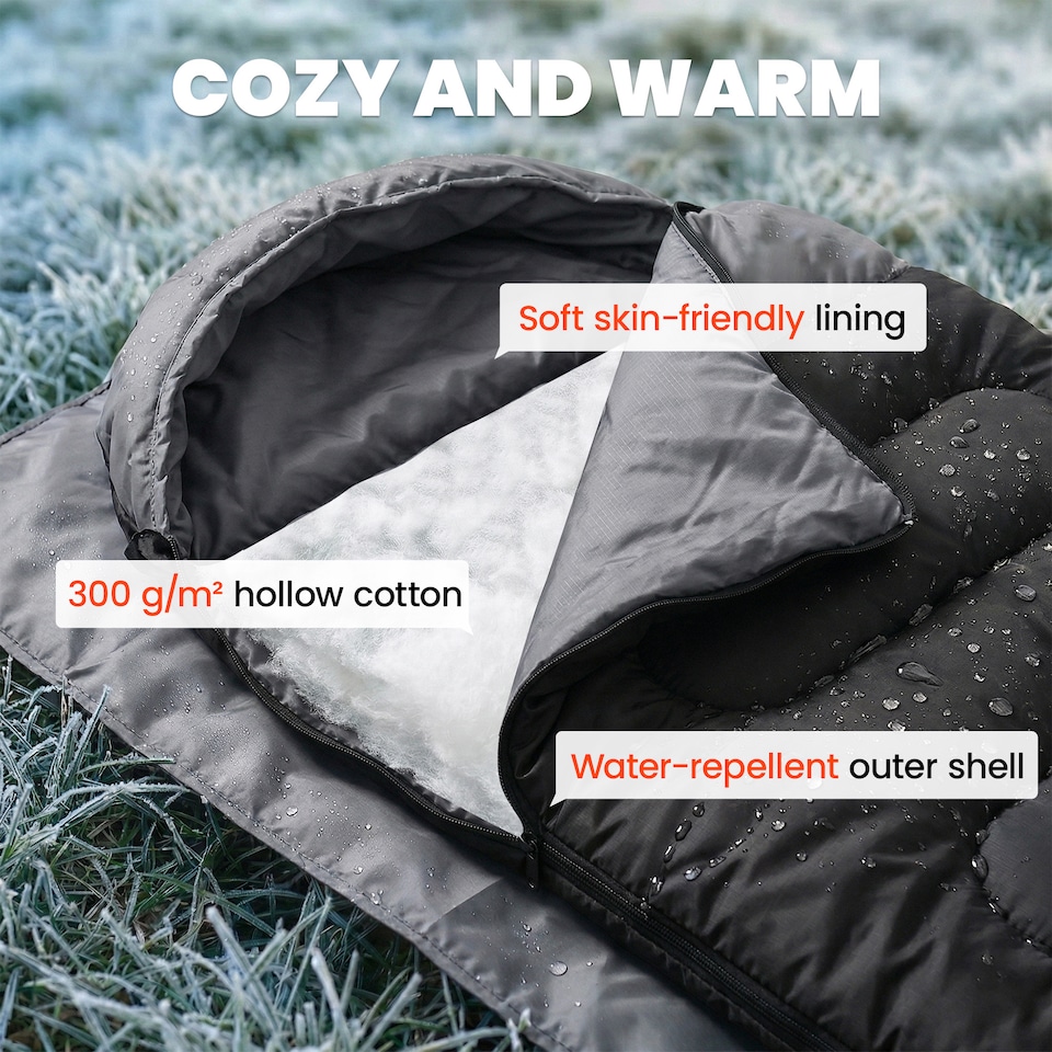 image 1 of Outsunny Sleeping Bag for Adults, Lightweight & Compact Sleeping Bag | Black | Black | 215 x 75 x 10 cm