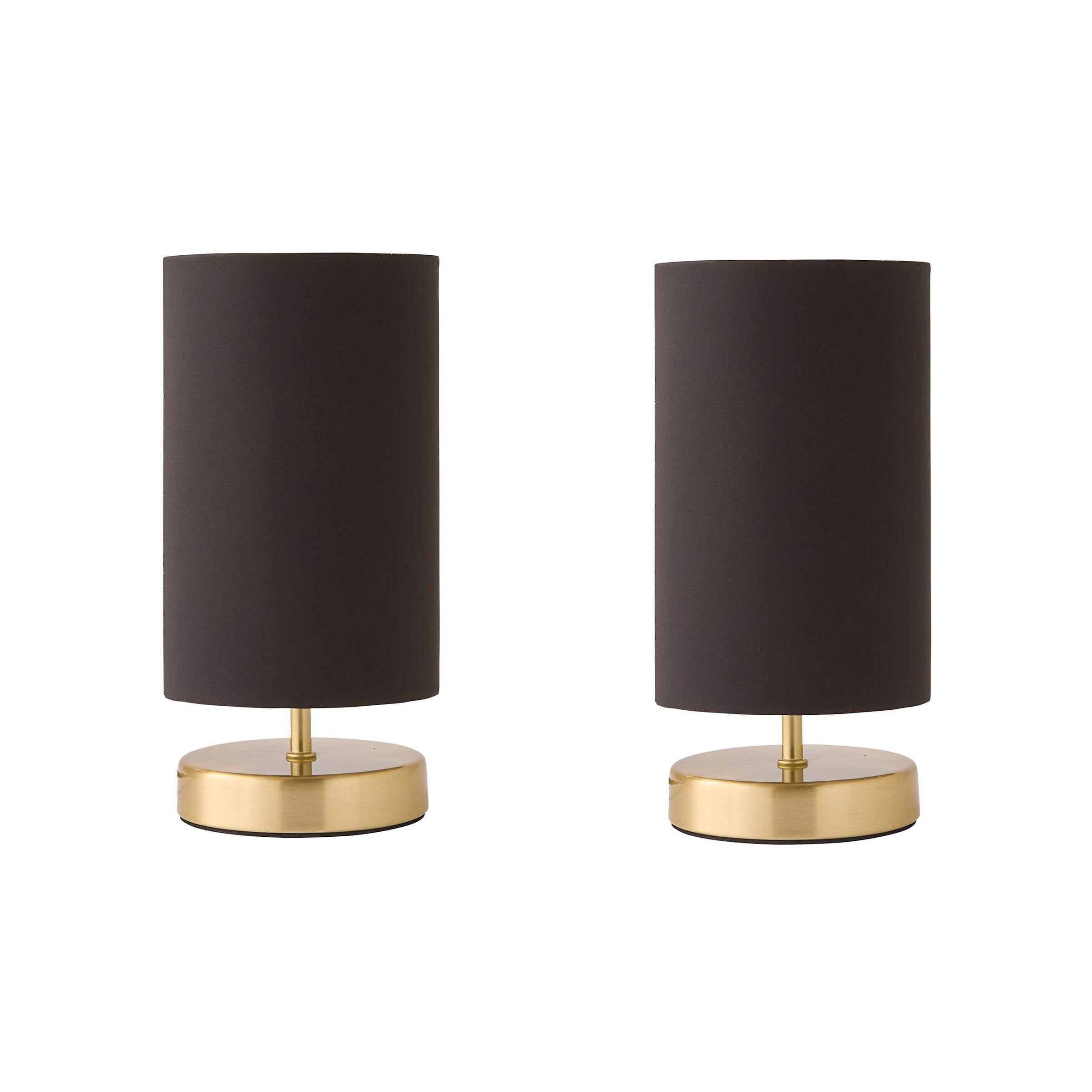 ValueLights Francis Pair of Brushed Gold Dimmable Touch Table Lamps with LED Bulbs in Black