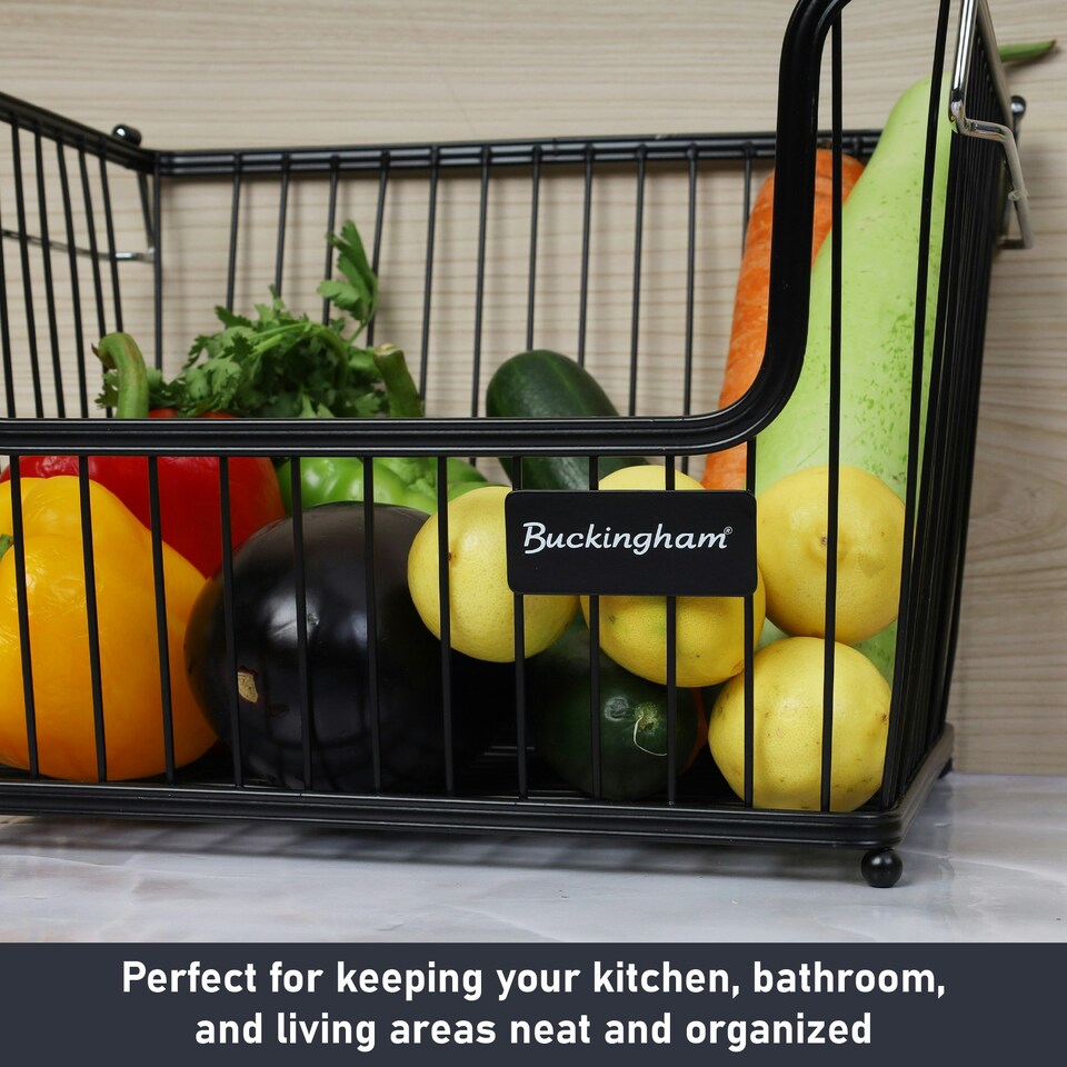 image 1 of Buckingham Multi-Purpose Stackable Storage Organising Basket 30.5 x 26.5 x 22 cm Black