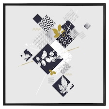 Geometric squares & leaves (Picture Frame) Black | S
