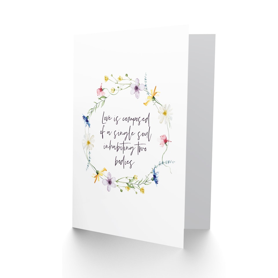 image 1 of Wedding Card Marriage Poem Single Soul Two Bodies Aristotle Floral