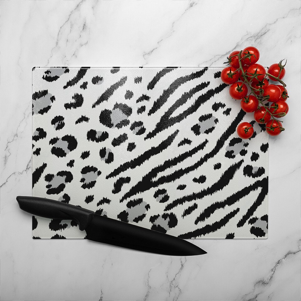 image 1 of Zebra & Leopard Print Glass Chopping Board | Multi