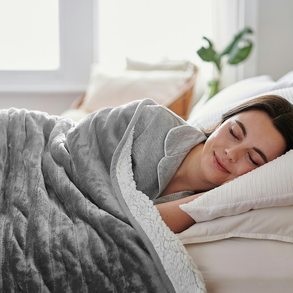 image 1 of Fleece & Sherpa Electric Heated Throw - Grey