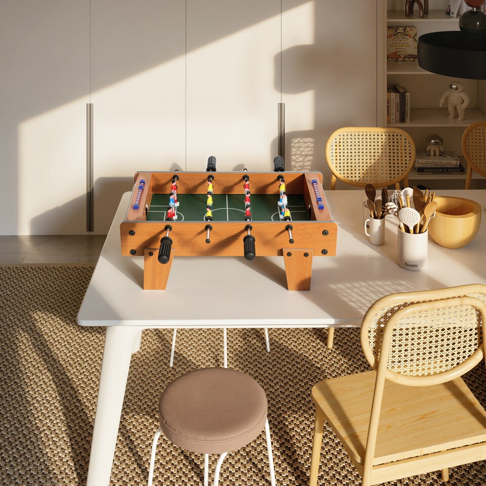 image 1 of SPORTNOW 20 in Table-top Football Table with Stainless Steel Rods, Compact Foosball Table for Kids and Adults, All-Inclusive Foosball Game Set for Indoor, Nature Wood Finish