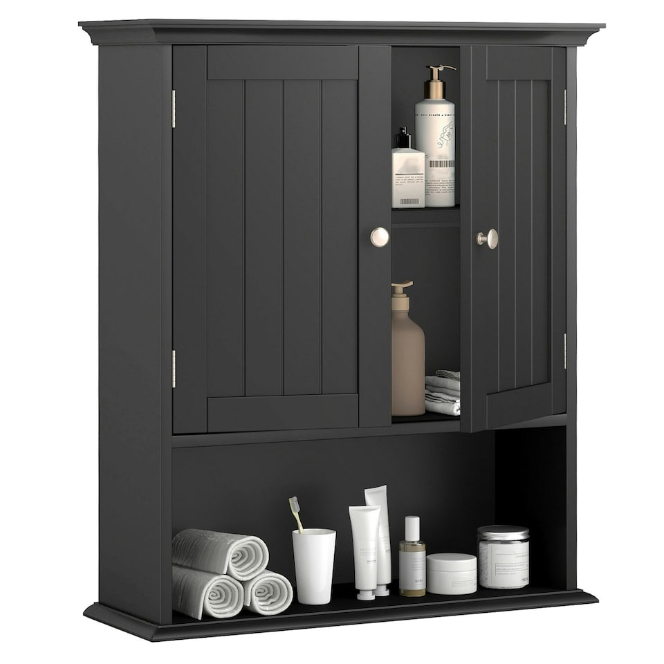 image 1 of COSTWAY Bathroom Wall Mounted Cabinet Wooden Cabinet Black