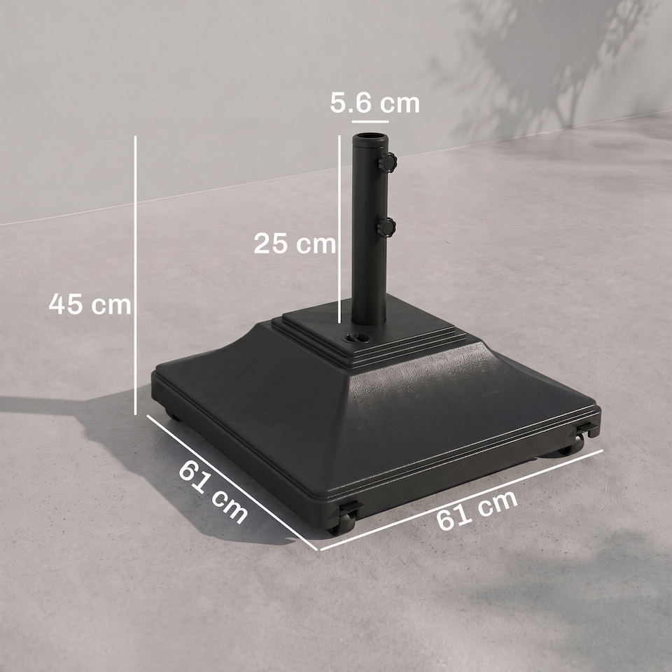 image 1 of Outsunny 60kg Square Parasol Base with Wheels Fillable Plastic Umbrella Stand | Black | Black