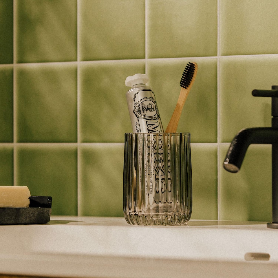 image 1 of COSMIC Toothbrush Holder, Tumbler, Resistant Glass, Ambar rose, Lido Collection