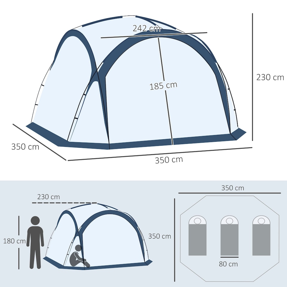 image 1 of Outsunny Dome Tent for 6-8 Person Camping Tent w/ Zipped Mesh Doors Lamp Hook