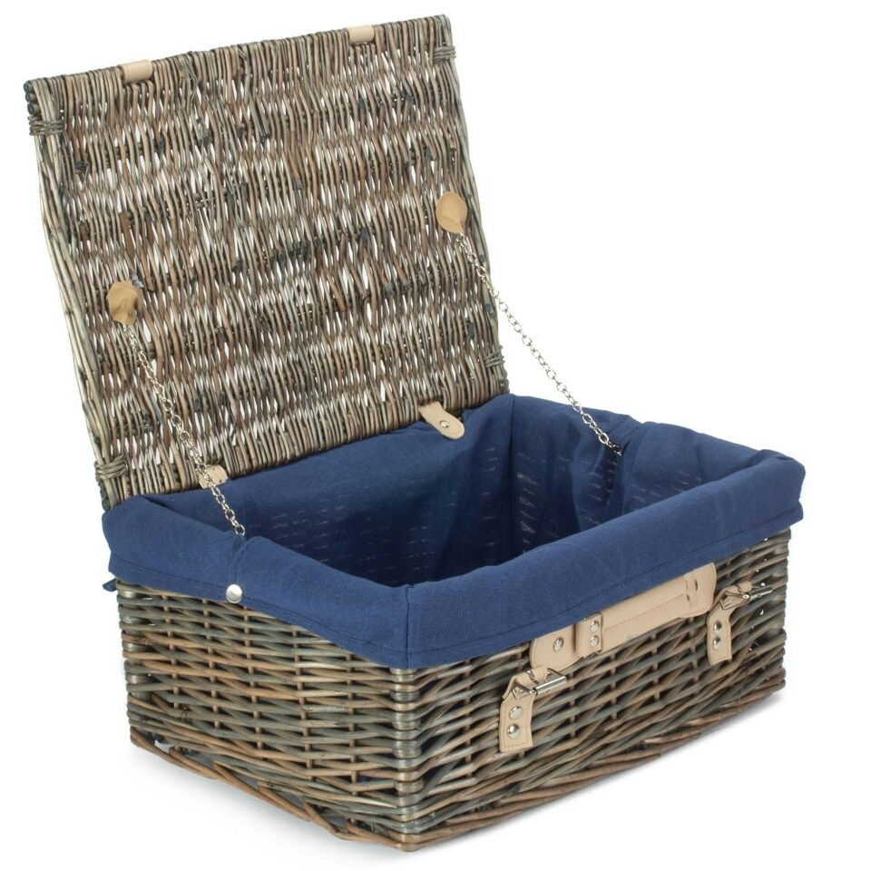 image 1 of 41cm Antique Wash Wicker Picnic Basket with Lining Grey | Grey | One Size