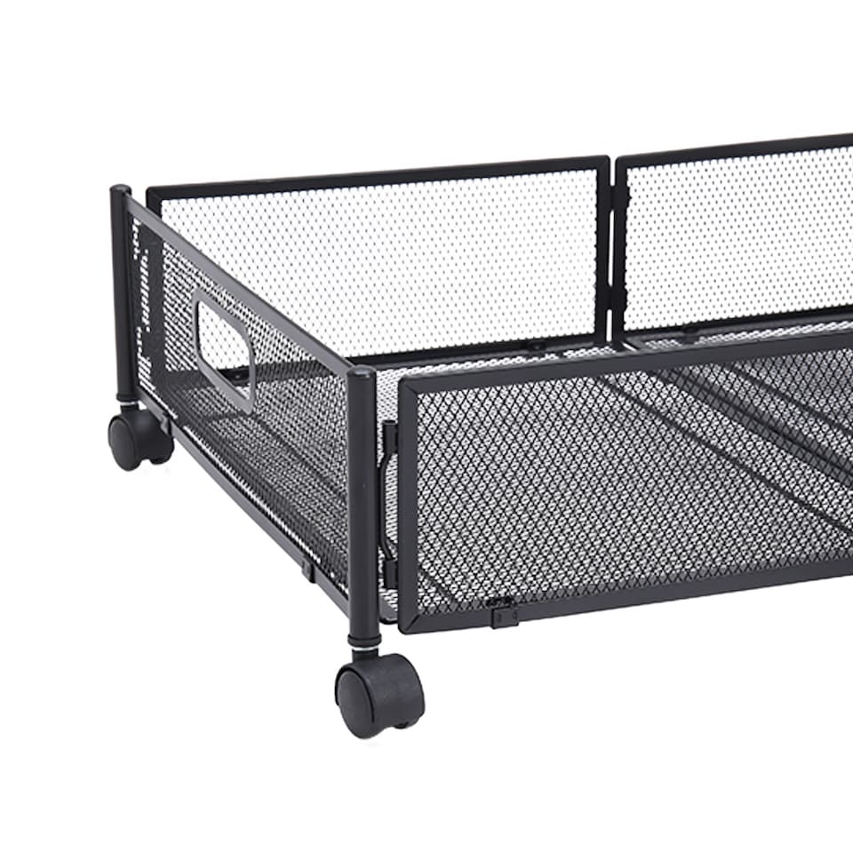 image 1 of Living and Home Under Bed Steel Storage Organizer Basket with Wheels | Black
