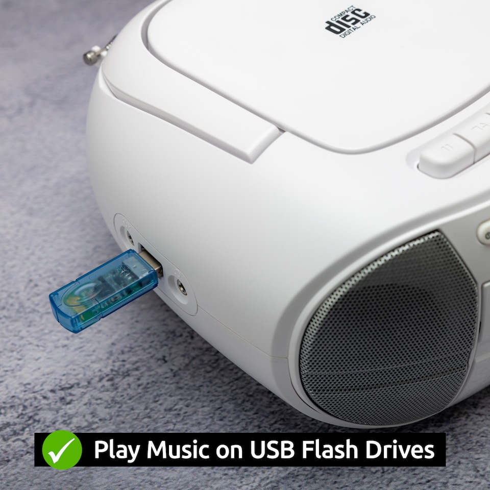 image 1 of Denver Portable Radio CD Tape Cassette Player With DAB Radio – Mains or Battery Power - TDC-280 | White